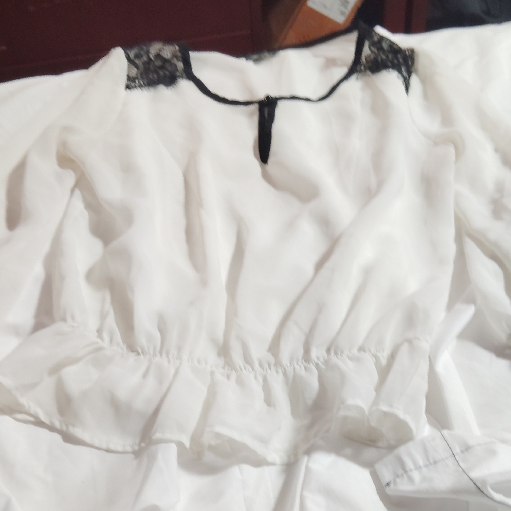 Lily Rose White Blouse with Black Lace Accents